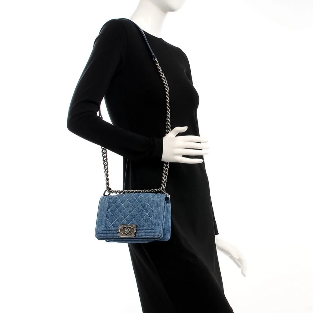 Chanel Denim Blue Quilted Small Boy Flap Purse Crossbody